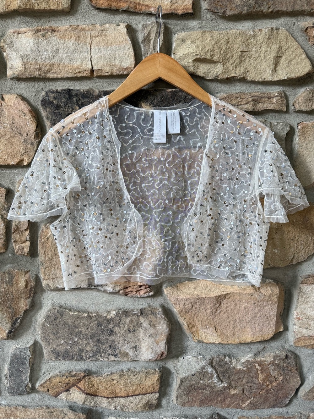 Vintage Liz Claiborne Sheer Embellished Cropped Bolero/Shrug - Cream